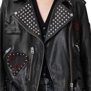 All Saints College studded Black Leather Jacket S